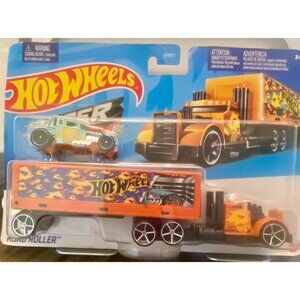 Hot Wheels Super Rigs Road Roller With Die-Cast Truck & Trailer Playset Graphic